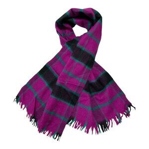 Vintage Plaid Wool Scarf – Purple, Green & Black – Made in Uruguay